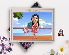 BK Gift Kişiye Özel Tatilci Kadın Tasarımlı 1000 Parça Profesyonel Puzzle-4, 1000 Puzzle, Arkadaşa Hediye