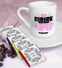 Kişiye Özel Melek Anne Türk Kahvesi Fincanı ve Çikolata Seti