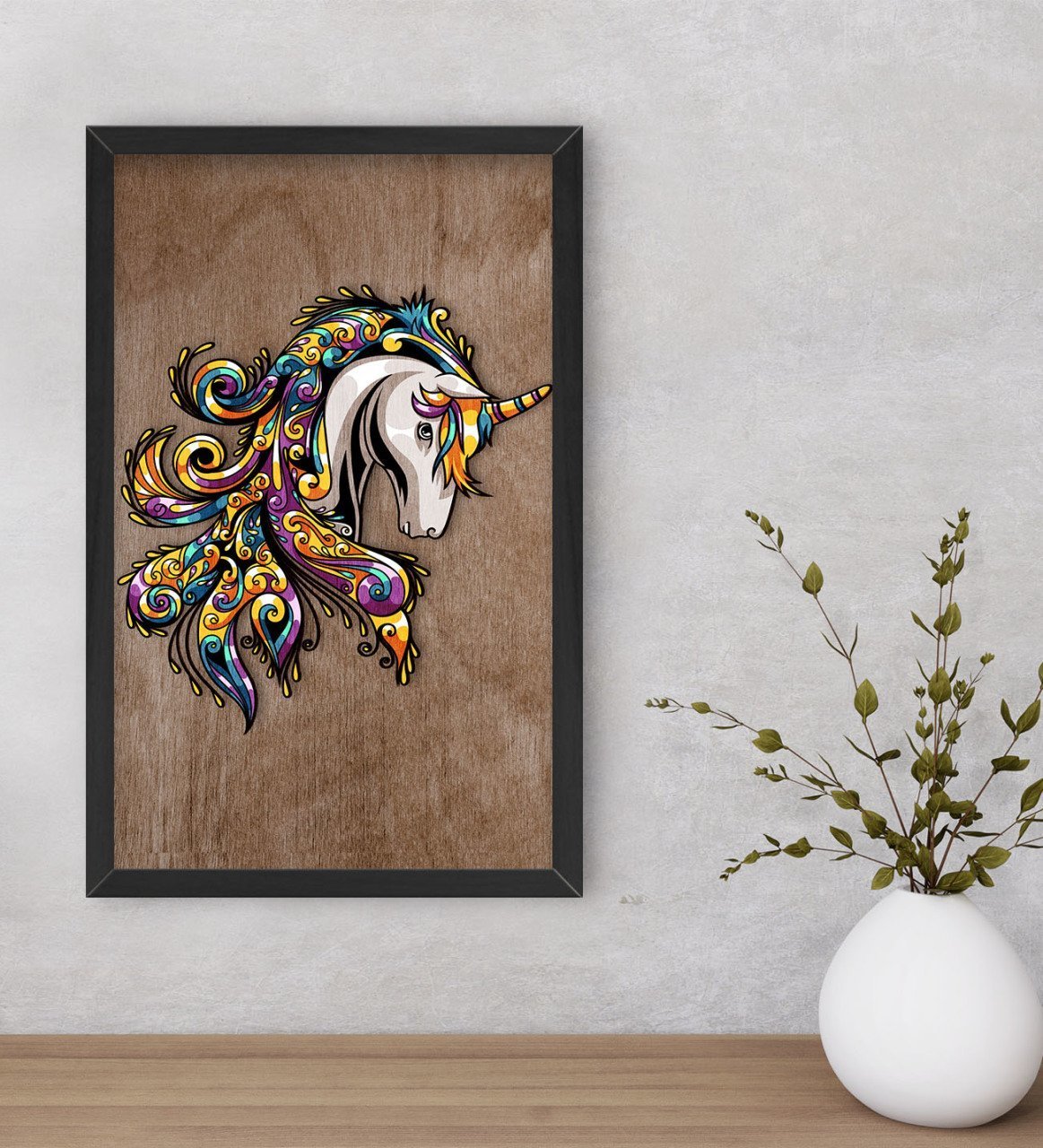BK Home Unicorn Dekoratif Ahşap Siyah Çerçeveli Tablo-1