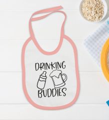 BK Kids Drinking Buddies Tasarımlı Pembe Bebek Body Zıbın ve Mama Önlüğü Hediye Seti-1