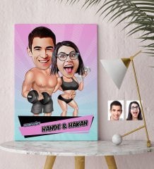 Kişiye Özel Sporcu Çift Karikatür Kanvas Tablo (30 x 50 cm.) - 2