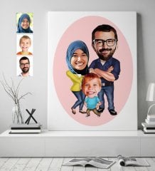 Kişiye Özel Aile Karikatürlü Kanvas Tablo (50 x 70 cm.) 1