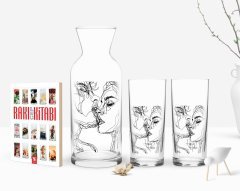 Kişiye Özel Renkli Baskılı Öpücük Tasarımlı İkili Rakı Bardağı Karaf ve Cep Kitabı Hediye Seti-2