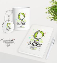 Kişiye Özel En İyi Sınıf Öğretmeni Kupa Anahtarlık Beyaz Defter Kalem Hediye Seti-3