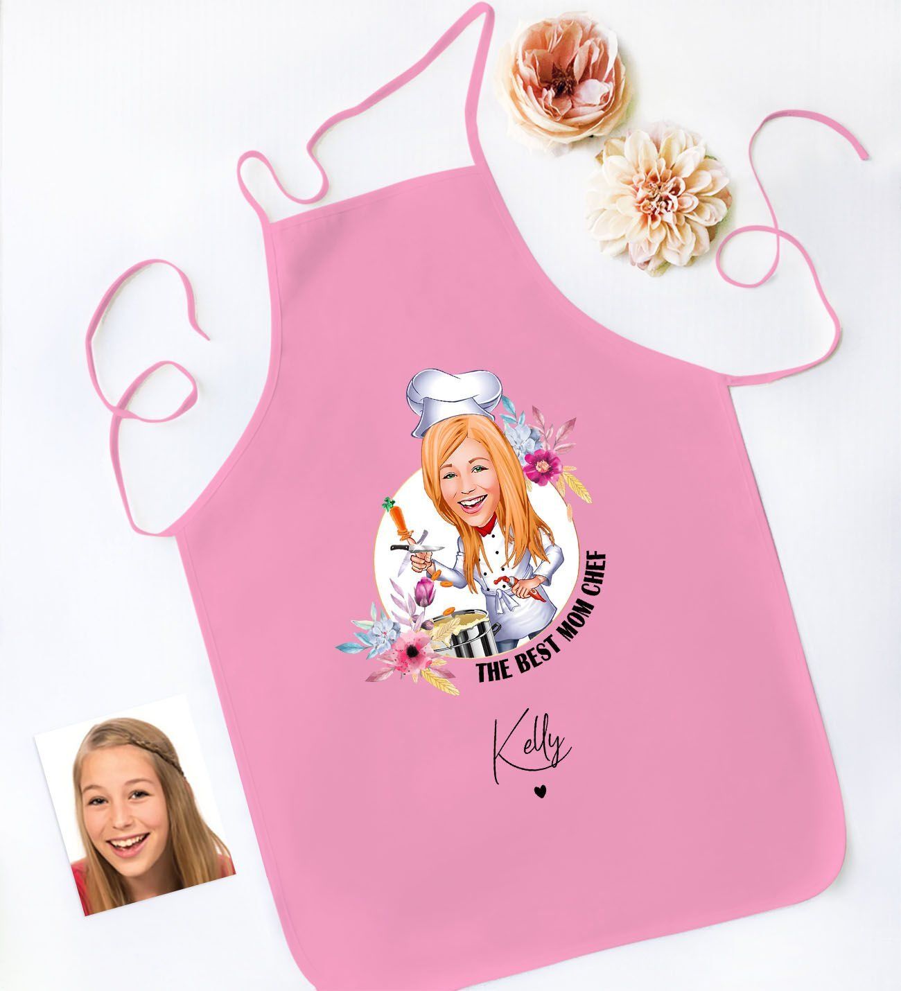 BK Gift Kişiye Özel Karikatürlü Anneler Günü Tasarımlı Pembe Mutfak Önlüğü, Aşçı Önlüğü, Şef Önlüğü, Anneye Hediye-5