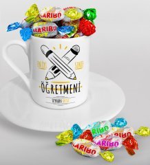 Kişiye Özel En İyi Sınıf Öğretmeni Türk Kahvesi Fincanı ve Haribo Şeker Hediye Seti-5