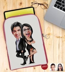 Kişiye Özel Sevgililer Karikatürlü Taşınabilir Koruyucu Tablet Kılıfı & Organizer Çanta - Pembe-6
