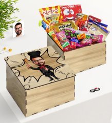Kişiye Özel Ahşap Kutuda Bay Master Chef Karikatürlü Nostaljik Lezzetler Hediye Seti