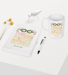 Kişiye Özel Öğretmen Sözleri Temalı Beyaz Defter Kalem Kupa Seti - 2