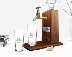 Kişiye Özel Renkli Baskılı İstanbul Tasarımlı Turistik İkili Rakı Bardağı ve Ahşap Rakı Standı Hediye Seti-2