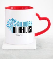 Kişiye Özel Mesleki Network Mühendisi Kırmızı Kalpli Kupa Bardak
