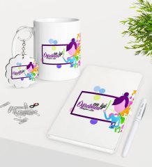 Kişiye Özel En İyi Öğretmeni Kupa Anahtarlık Beyaz Defter Kalem Hediye Seti-2
