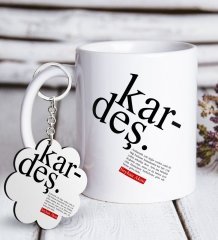Kişiye Özel Kardeş Anlamı Beyaz Kupa ve Anahtarlık Hediye Seti