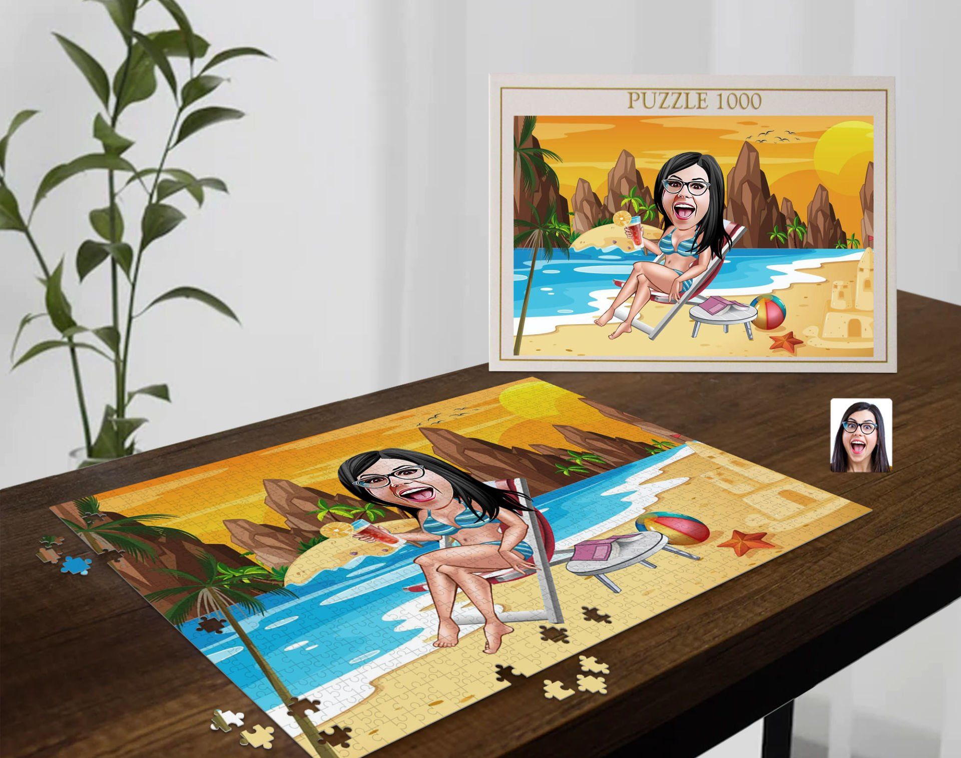 BK Gift Kişiye Özel Tatilci Kadın Tasarımlı 1000 Parça Profesyonel Puzzle-2, 1000 Puzzle, Arkadaşa Hediye