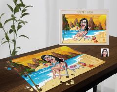 BK Gift Kişiye Özel Tatilci Kadın Tasarımlı 1000 Parça Profesyonel Puzzle-2, 1000 Puzzle, Arkadaşa Hediye