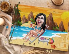 BK Gift Kişiye Özel Tatilci Kadın Tasarımlı 1000 Parça Profesyonel Puzzle-2, 1000 Puzzle, Arkadaşa Hediye