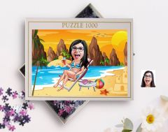 BK Gift Kişiye Özel Tatilci Kadın Tasarımlı 1000 Parça Profesyonel Puzzle-2, 1000 Puzzle, Arkadaşa Hediye
