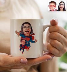 BK Gift Kişiye Özel Fotoğraflı Süper Anne Bebek Yastık ve Kupa Bardak Hediye Seti-5, Anneye Hediye, Anneler Günü Hediyeleri