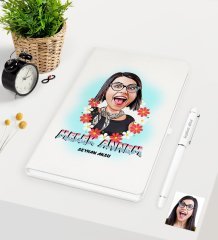 Kişiye Özel Melek Annem Karikatürlü Beyaz Defter Kalem Seti
