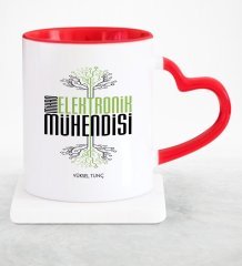 Kişiye Özel Mesleki Mikroelektronik Mühendisi Kırmızı Kalpli Kupa Bardak - 1