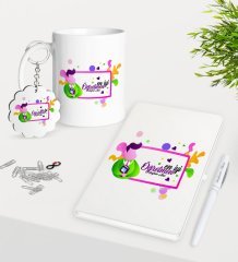 Kişiye Özel En İyi Öğretmeni Kupa Anahtarlık Beyaz Defter Kalem Hediye Seti-1