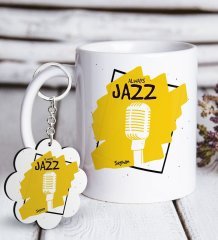 Kişiye Özel Jazz Beyaz Kupa ve Anahtarlık Hediye Seti