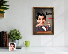 Kişiye Özel İsimli Karikatürlü Doğal Masif Ahşap Çerçeveli Tablo 45x65cm-3