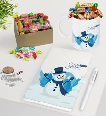 Kişiye Özel Yılbaşı Mutlu Yıllar Beyaz Defter Kalem Kupa ve Kutulu Haribo Şeker Hediye Seti-21