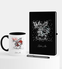 Kişiye Özel Yılbaşı Noel Baba Temalı Siyah Defter Kalem Kupa Seti - 5