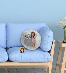 Kişiye Özel İsimli Kız Çocuk Nihayetinde Karikatürlü Yuvarlak Dekoratif Kırlent Yastık-1