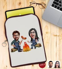 Kişiye Özel Sevgililer Karikatürlü Taşınabilir Koruyucu Tablet Kılıfı & Organizer Çanta - Bordo-95