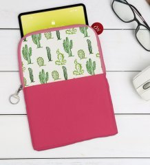 BK Gift Kaktüs Tasarımlı Taşınabilir Koruyucu Tablet Kılıfı & Organizer Çanta - Pembe-3