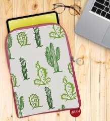 BK Gift Kaktüs Tasarımlı Taşınabilir Koruyucu Tablet Kılıfı & Organizer Çanta - Pembe-3