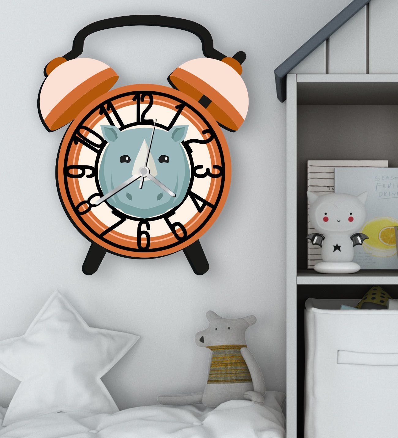 BK Gift Kişiye Özel Hayvan Figürlü Retro Çalar Saat Tasarımlı Kabartma Figürlü Ahşap Çocuk Duvar Saati-5, Ev Dekoru, Çocuk Odası Aksesuar