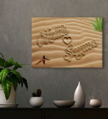 BK Gift Kişiye Özel Aşkını Kumsala Yazdım Kanvas Tablo-1(30x50), Sevgiliye Hediye, Doğum Günü Hediyesi