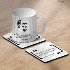 Kişiye Özel Atatürk Tasarımlı Kupa ve Bardak Altlığı Seti - 1