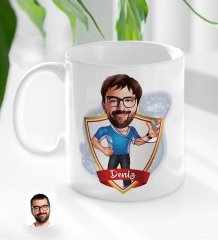 Kişiye Özel İsimli Erkek Antrenör Karikatürlü Beyaz Kupa Bardak-1