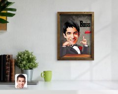 Kişiye Özel Boss Karikatürlü Doğal Masif Ahşap Çerçeveli Tablo 45x65cm-3