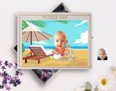 BK Gift Kişiye Özel Tatilci Çocuk Tasarımlı 1000 Parça Profesyonel Puzzle-2, 1000 Puzzle, Arkadaşa Hediye