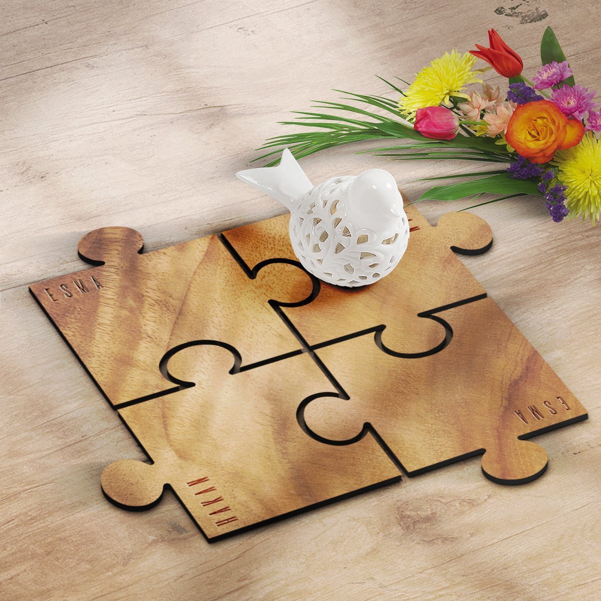 Kişiye Özel Puzzle Ahşap Bardak Altlığı - 2 (4 Adet)