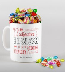 Kişiye Özel İngilizce Öğretmeni Kupa ve Haribo Şeker Hediye Seti-6