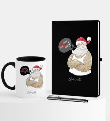 Kişiye Özel Yılbaşı Noel Baba Temalı Siyah Defter Kalem Kupa Seti - 4