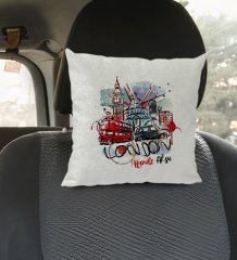 Kişiye Özel İsimli London Tasarımlı Kare Araç Koltuk Yastığı-1