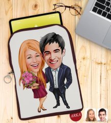 Kişiye Özel Sevgililer Karikatürlü Taşınabilir Koruyucu Tablet Kılıfı & Organizer Çanta - Bordo-94