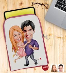 Kişiye Özel Sevgililer Karikatürlü Taşınabilir Koruyucu Tablet Kılıfı & Organizer Çanta - Pembe-3