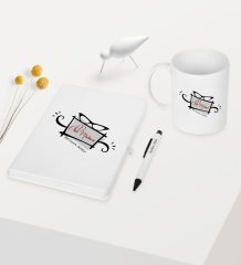 Kişiye Özel Okul Müdiresi Temalı Beyaz Defter Kalem Kupa Seti