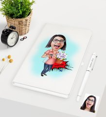 Kişiye Özel Ev Hanımı Anne Karikatürlü Beyaz Defter Kalem Seti - 2