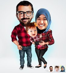 Kişiye Özel Tesettürlü Aile Tasarımlı Dijital Karikatür-2