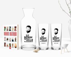 Kişiye Özel Renkli Baskılı Nereden Bileceksiniz Tasarımlı İkili Rakı Bardağı Karaf ve Cep Kitabı Hediye Seti-1