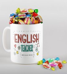 Kişiye Özel İngilizce Öğretmeni Kupa ve Haribo Şeker Hediye Seti-5